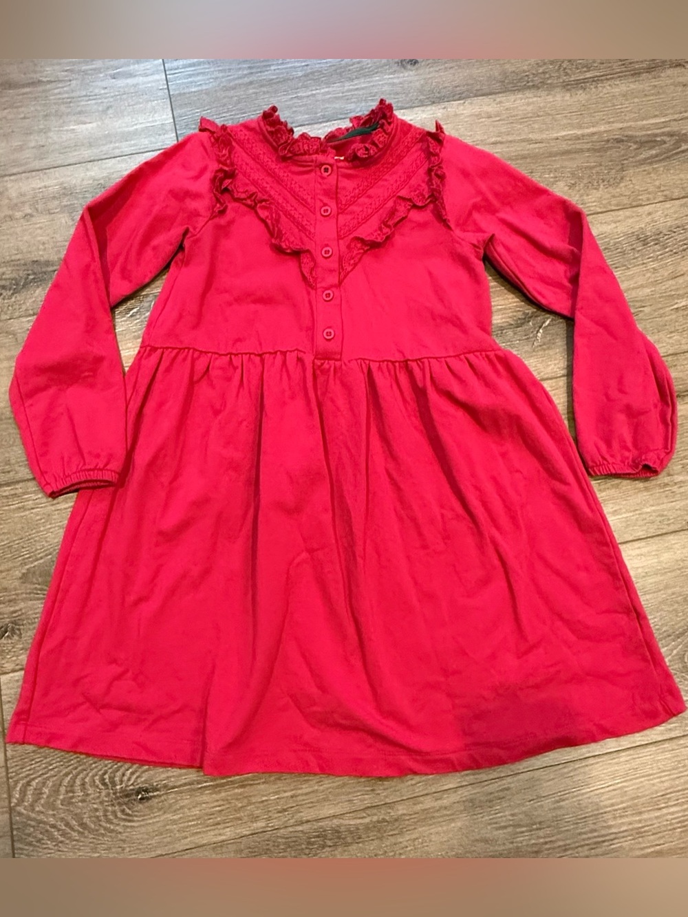 Mini Boden Bright Pink/Red Ruffle-Front Long Sleeve Dress